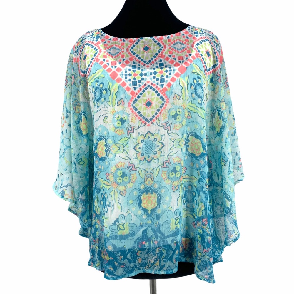 Ruby Rd. Blue Sheath Mandala Wide Sleeve Blouse M